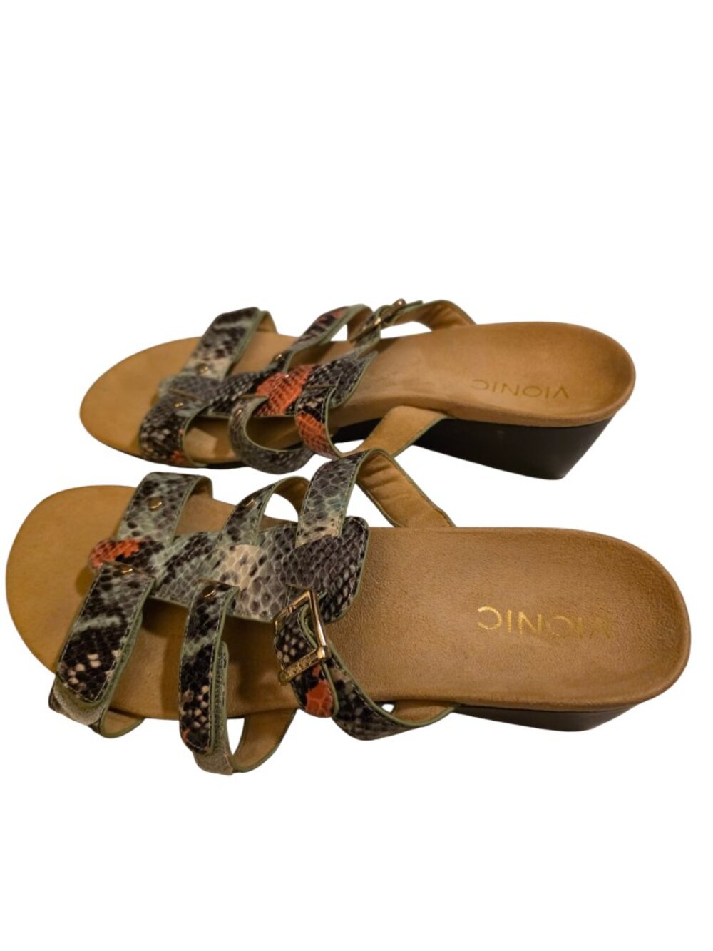 Vionic Radia Snakeskin Wedge Womens Green Sandals Sz 10